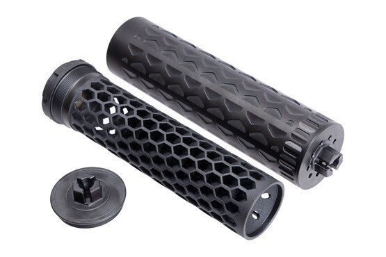 Disassembled BOE Mod 1 showing two-piece titanium construction